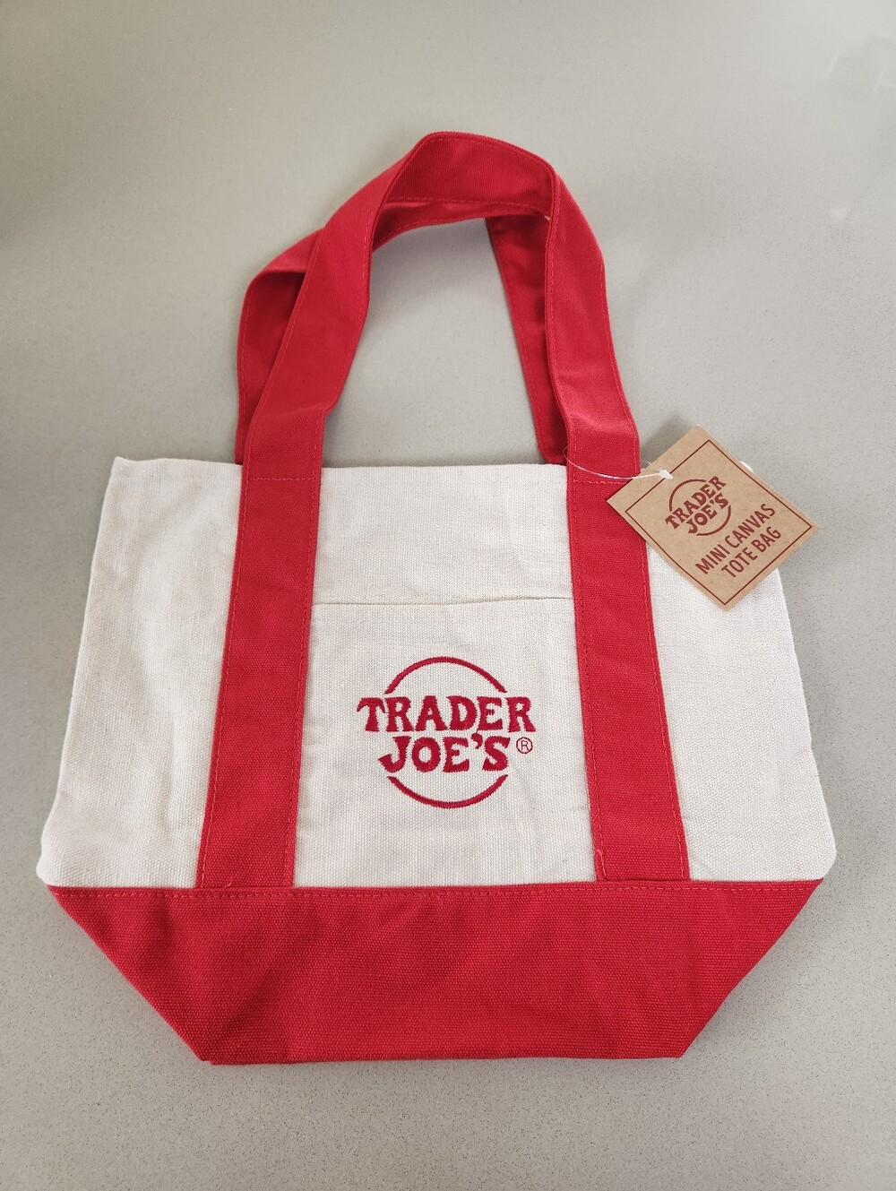 Trader Joe's Mini Tote Red and White Canvas Tote Bag **NEW